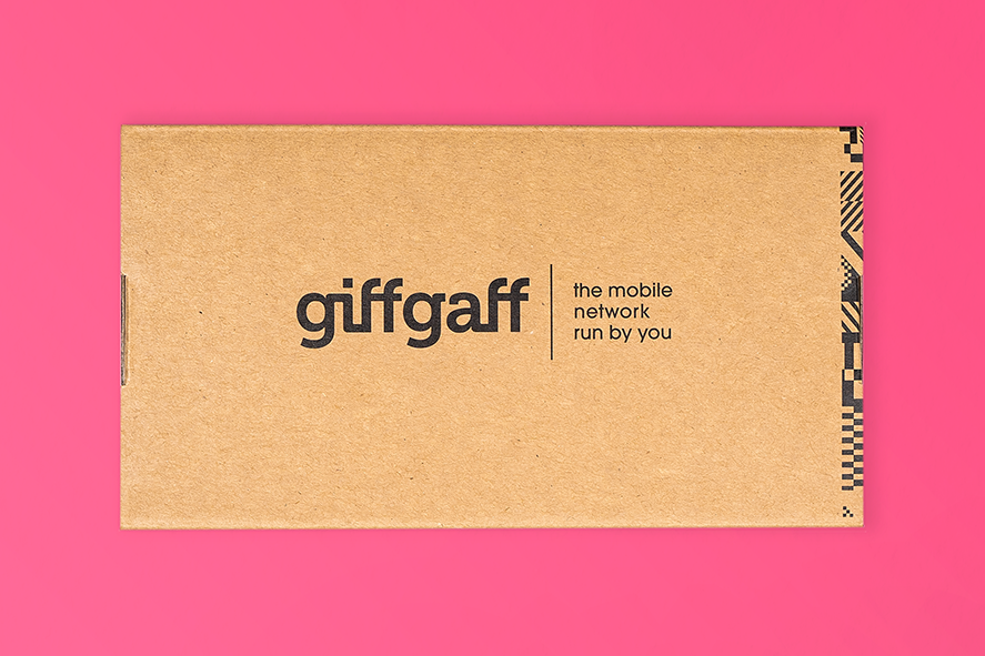 A brown box with the giffgaff logo on it